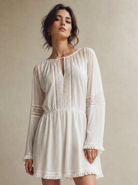 White Boho Long Sleeve Dress